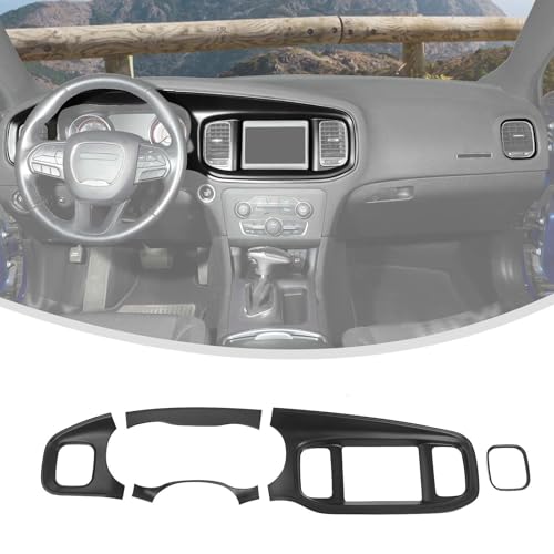 Linskip Dash Board Trim Compatible with Dodge Charger 2015 2016 2017 2018 2019 2020 2021 2022 2023, Charger Screen Center Console Panel Cover Trim, Charger Interior Accessories 5pcsMatte Black