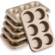 Blushtier 6 Pack Jumbo Nonstick Muffin Baking Pan Muffin Tins Heavy Duty Cupcake Tin Gold Carbon Steel Cup Cake Tray for Baking Cupcakes, Dishwasher Safe Small Muffins Tarts