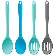 Dandat 4 Pieces Silicone Nonstick Mixing Spoons Heat Resistant Utensil Basting Serving Spoon Cooking Baking for Stirring Kitchen (Novel Style), Medium