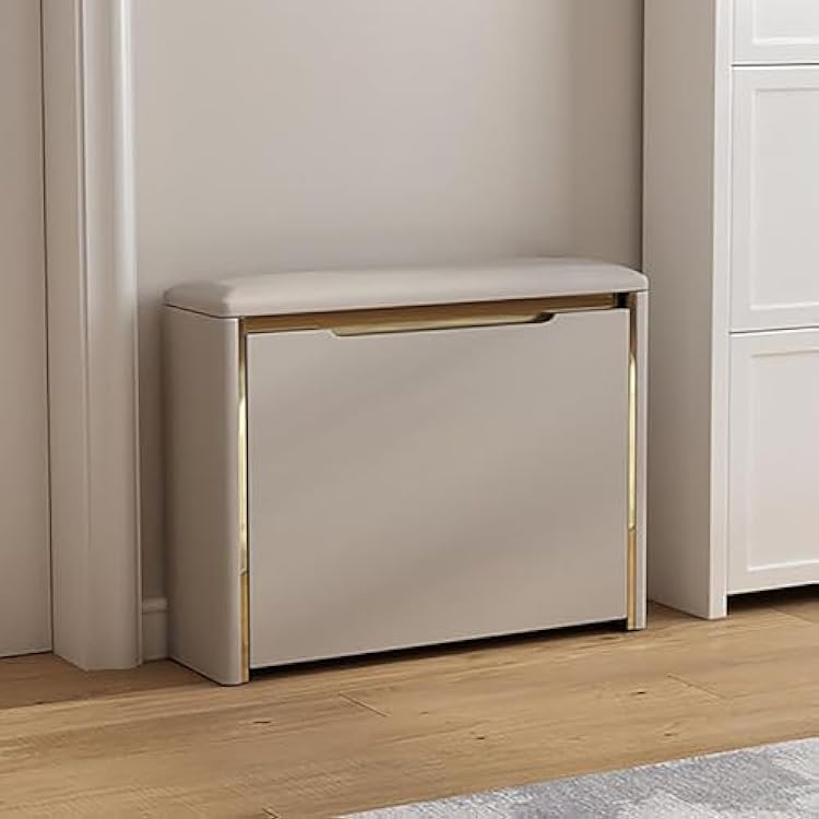 Shoe Rack Entryway Shoe Cabinet Bench With Storage, Wooden Shoe Storage Shelf With Flip Drawer, Shoe Organizer Bench Seat With Padded Seat For Hallway, Living Room, Porch EntranceKhaki,80x24x47.5cm