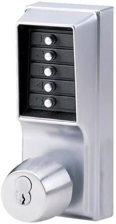 Simplex - 1041S26D Kaba 1000 Series Combination Entry Cylindrical Mechanical Pushbutton Lock with Knob, Key Override and Passage, Cylindrical 13mm Throw Latch, Floating Face Plate, 70mm Backset, R/C Schlage, Core Not Included, Satin Chrome Finish