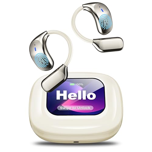 AI Language Translation Earbuds, LCD Touch Screen OWS Real-Time Translator for 144 Languages & Accents Headphones Translator Ideal for Travel Business Learning Translation Device EarphonesMilkywhite