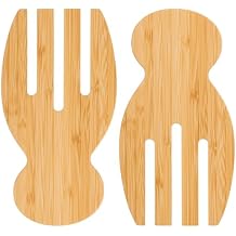 2 PCS Bamboo Salad Hands 7 inch Large Salad Server Tongs Wooden Serving Spoons Tosser Forks Wood Salads Servers Utensils Bamboo Kitchen Helper for Kitchen Serving Pasta Fruit