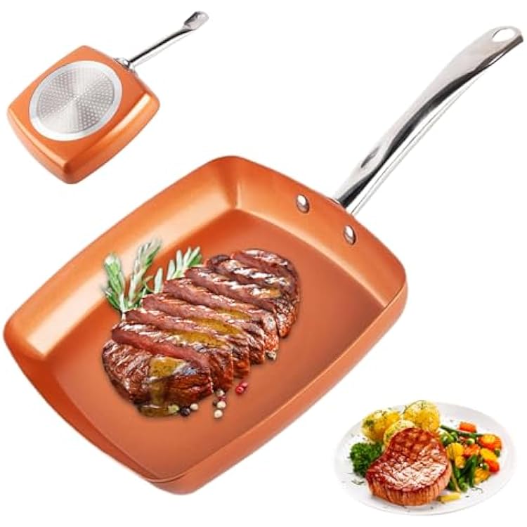 Square Frying Pan 9.5 Square Skillet Non Stick Induction Frying Pan with Stainless Steel Handle Cooking Dishwasher and Oven Safe for Quickly Even Heating.
