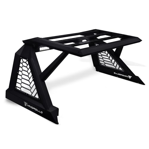 ARMORDILLO CRX Roll Bar Chase Rack for Mid Size Pickup Trucks|with Cargo Basket|2X LED Light Lamps|Compatible 05-24 Tacoma|15-24 ColoradoCanyon|19-23 Ranger|05-24 Frontier|CR-X 7161856 - Matte Black