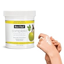 Bon Vital Complete Massage Creme, 14oz Jar, Unscented Non-Greasy Cream with Marula, Olive & Jojoba Oils, Hypoallergenic Moisturizer for Professional or Home Use, Premium Dual-Purpose, Massage Therapy