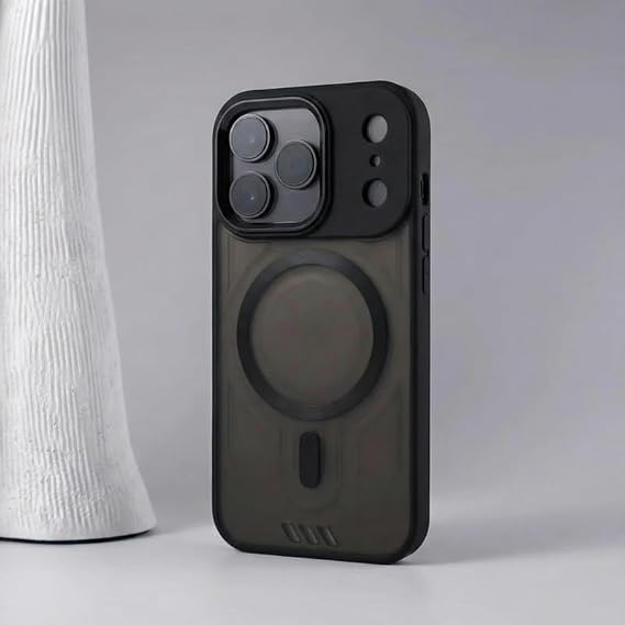 Zebana Apple iPhone 17 Pro Max ile Uyumlu Kılıf Zebana M-Safe Vault Silikon Kılıf (Metal Çerçeveli) Siyah