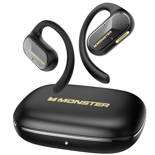 Monster Open Ear AC312 Headphones, Powerful Sound by 16mm Large Drivers, Bluetooth 5.4 Open Ear Earbuds with Noise-Cancelling Mic for Clear Calls, 32H Playtime, IPX5 Waterproof, Sport Earbuds, Black