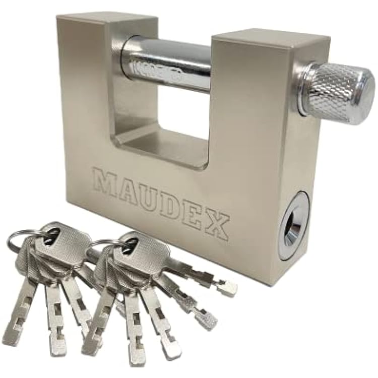 Maudex MDP70 Heavy Duty Lock with 0.59 Shackle Clearance & 0.46 Thick Bolt [Nickel Plated Finish] - [Anti Pick, Anti Drill Cylinder] - Ideal Lock for Storage Units with 10 Keys