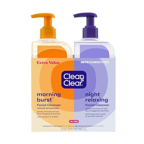 Clean & Clear 24-Pack Oil-Free Facial Cleansers with Citrus Scent, Morning Burst and Night Relaxing, 16 oz