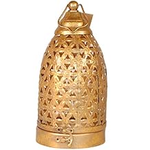Fair Trade Antique Gold Finish Cutwork Moroccan Lantern 12x12x23cm