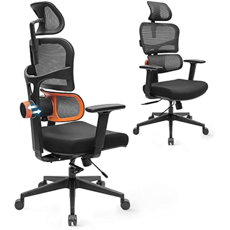 Newtral Ergonomic High Back Office Chair | Mesh Computer Desk Chairs with Adaptive Lumbar Support | Adjustable Arms Headrest Backrest | Tilt Function 3D Armrest Recliner for Home Office