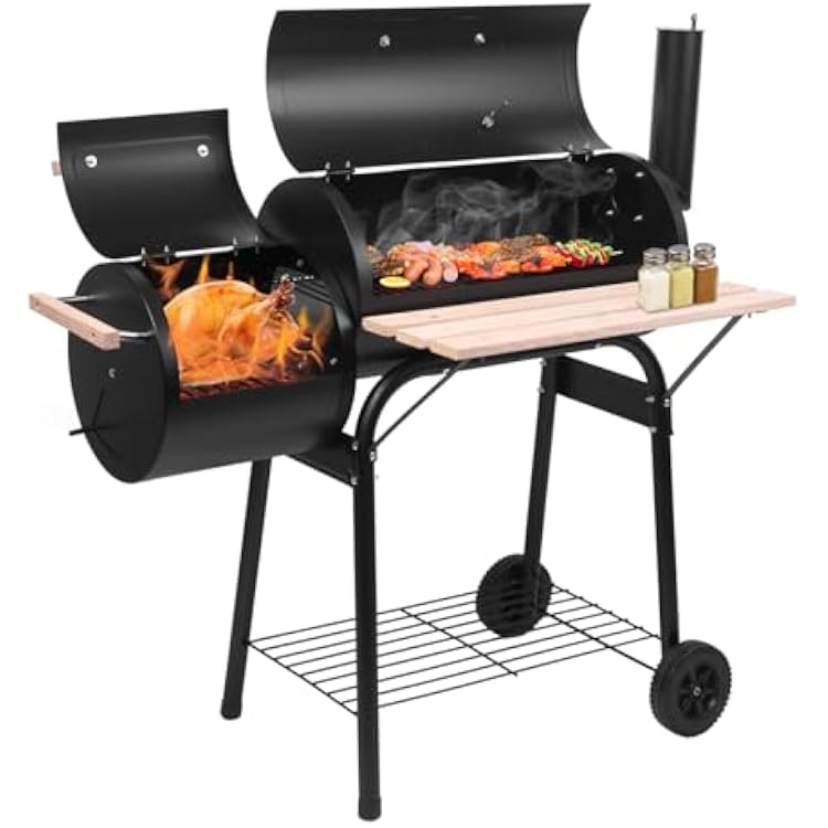 ROVSUN Charcoal Grill, Large Cooking Area of 433 Sq.In., Offset Smoker, Side Table, Great BBQ Grill for IndoorOutdoor Picnic, Black