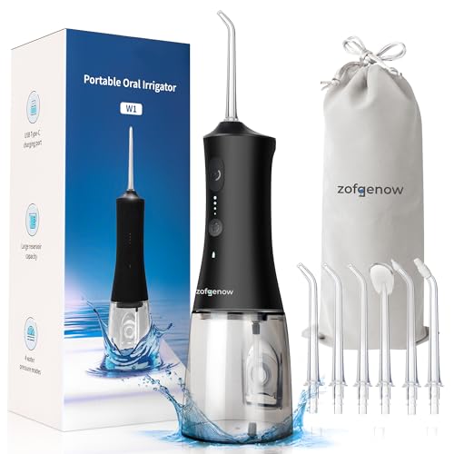 ZOFGENOW Cordless Water Dental Flosser for Teeth, 300ml Rechargeable Oral Irrigator Cleaning, 4 Modes & 6 Jet Tips, IPX7 Waterproof, Portable Dental Flosser for Braces & Travel, Black