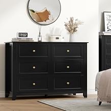 IDEALHOUSE Black 6 Drawer Dresser for Bedroom, Large Dresser with Deep Drawers & Metal Knobs, Modern Wooden Chests of Drawers for Entryway, Hallway