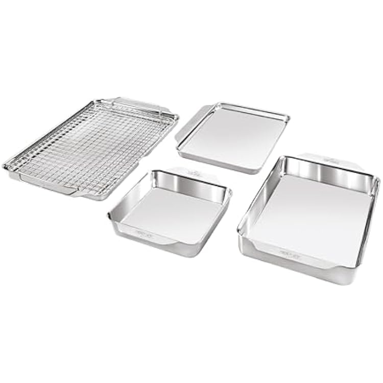 All-Clad Stainless Steel Baking Pans 5-Piece Set-Tri-ply Bonded for Consistent Baking- Includes Square and Rectangular Baking Pans, Baking Sheets, Cooling Rack- Professional Stainless Steel Bakeware