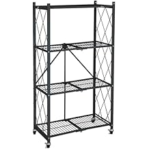 Origami 4-Tier Folding Storage Shelves, Kitchen and Garage Shelf Rack with Wheels, Black
