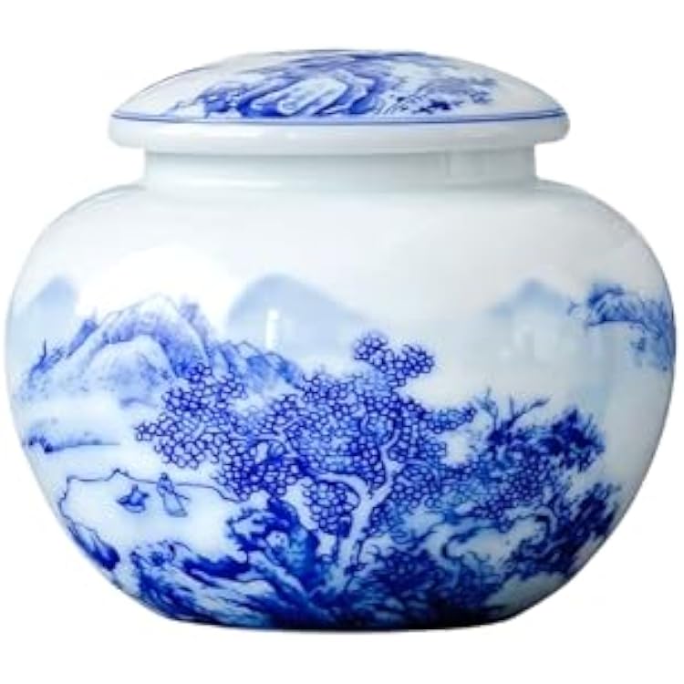 WF Large Ceramic Ginger Jar, Chinese Blue and White Porcelain Jar, Decorative Porcelain Container With Iids -Compatible with Home Decoration and Collectibles 1100 ML