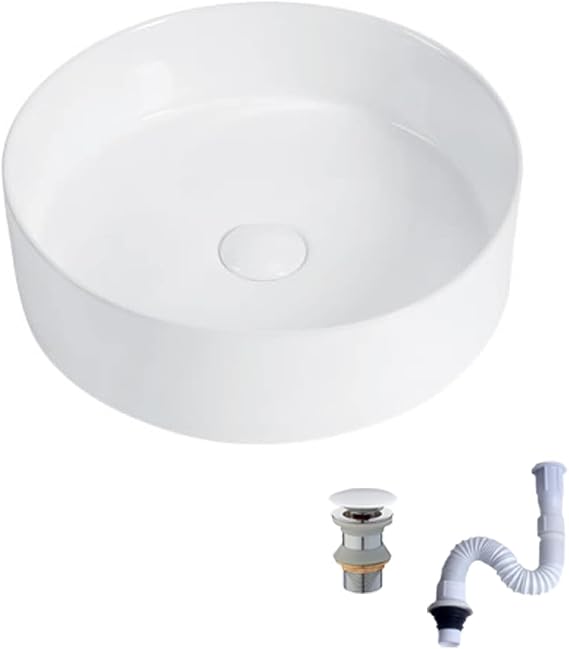 Small White Porcelain Vessel Sink 14" Round for Bathroom Vanity Countertop