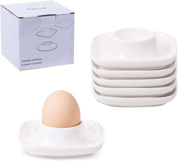 White Ceramic Egg cup,Soft Boiled Egg Holder, stackable Egg coddler cups,Boiled Egg cups set Decor/Breakfast/Brunch Stackable Egg Coddler Cups (6)