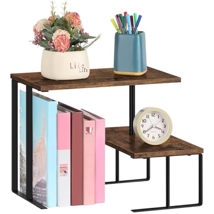 Shinoske Desk Shelf Organizer,15.7 Adjustable Corner Shelf Organizer,2-Tier Small Desktop Bookshelf,Spice Rack,Home Office Wood Display Shelf,Rustic Brown