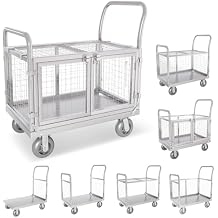 Upgrade Platform Truck with Cage, Mutipurpose 7-in-1 Heavy-Duty Utility Cart,2-Door Design Foldable Flatbed Cart with Industrail Wheels, Rmovable Fence, Load 2000lbs for Grocery/Laundry/Stall/Storage