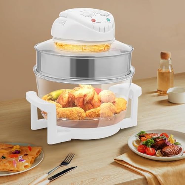 17L Glass Turbo Air Fryer, 360 Viewable Airy Fryer with Expansion Ring, 110V Convection Oven Roaster Electric Cooker Oil Free, Automatic Power Off, for Home & Restaurant Grilling Meat Fish Vegetables