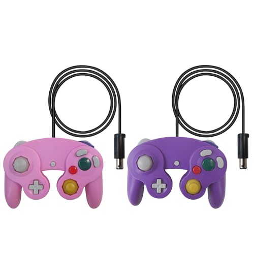 Homesweet New 2 Pack for GameCube Controllers Set for Wii | Classic Wired Design | Perfect for Multiplayer Games - Pink and Purple