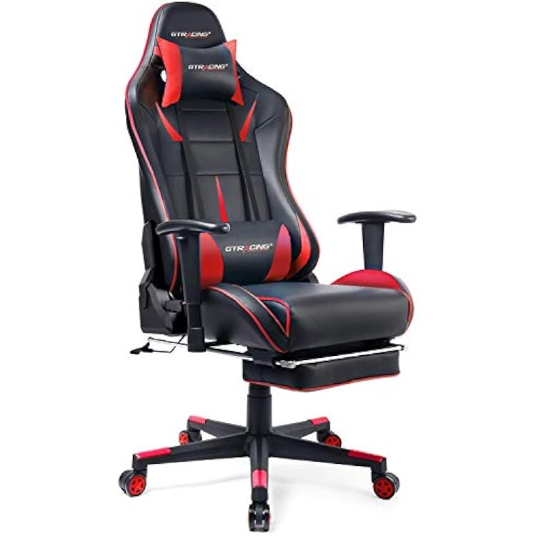 GTRACING Gaming Chair with Footrest Big and Tall Office Executive Chair Heavy Duty Adjustable Recliner with Headrest Lumbar Support Cushion Desk Chair Black&Red