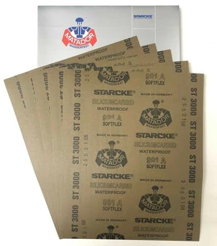 Matador Abrasive Wet or Dry Sandpaper 5 Sheets 3000 Grit 9" x 11" Silicon Carbide Made in Germany