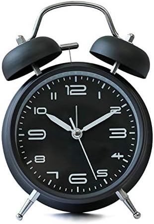 4 inches Twin Bell Alarm Clock with Backlight,Silent Non-Ticking,Battery Operated,Loud Wake Up Alarm Clock(Black)