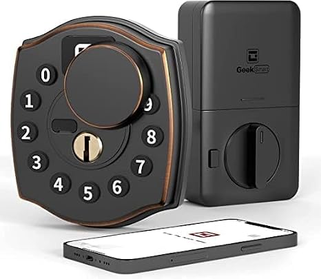 Geek Smart Keypad Deadbolt with App, Keypad Door Lock for Front Door | Keyless Entry Electronic Keypad Deadbolt Lock with Back-up Keys, Anti-Peeping Password, Auto Lock, Easy Install, Matte Black