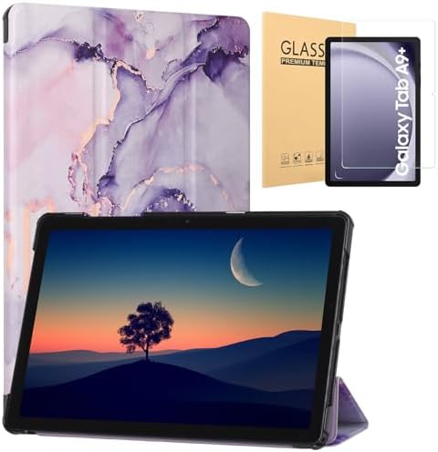 Caweet Samsung Galaxy Tab A9  A9 Plus Case and Screen Protector 1-Pack 11 Inch 2023 Released, Lilac Marble