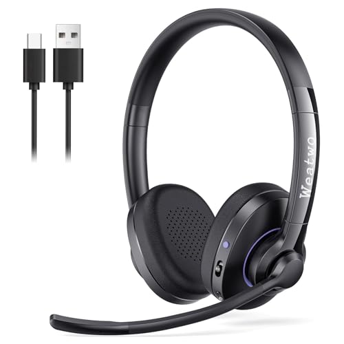 Wireless Bluetooth Headset with CVC8.0 Noise-Cancelling Microphone & Mic Mute, Class 1 V5.1 Bluetooth Headphone for WorkMs TeamsZoomHomeOfficeComputerCell PhoneLaptop, 30H Talking Time
