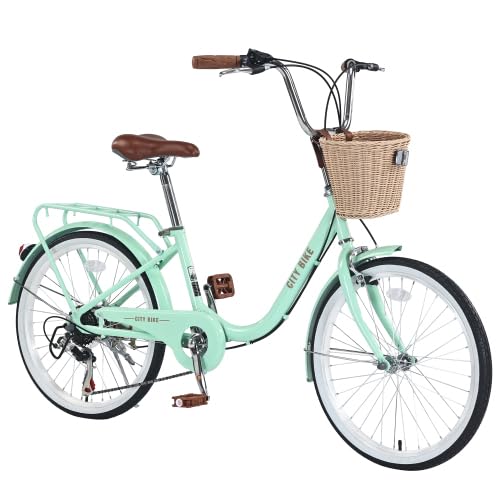 22 Inch 26 Inch City Bike Beach Cruiser Bike for Women, 7 Speed Commute Bike for Adults, Womens Bicycle with Basket Seat, Multiple Color