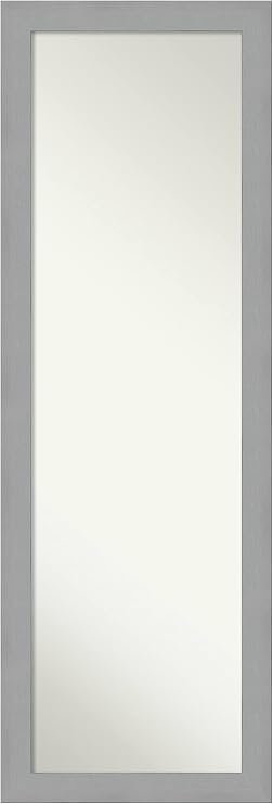 Amanti Art Silver Full Length Mirror for Door, 51x17 Brushed Nickel Tall Wall Mirror Full Length, Mounted to Door or Closet Wall with no Visible Brackets, Modern Frame, Bedroom Decor