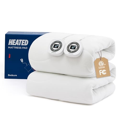 Bedsure Heated Mattress Pad Queen - Bed Warmer with Memory & Preheat Function, 12-Hour Auto Off & 10 Heat Settings, Dual Controllers, Fast Heating, Coral Fleece Electric Mattress Pad Queen, 60x80