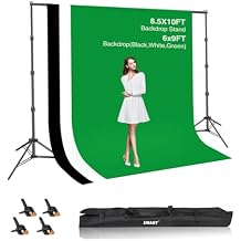 EMART 8.5x10ft Green Screen Backdrop Kit with 6x9ft Polyester Backdrop(Black/White/Green), Adjustable Photography Background Support System for Studio Photography, Parties, Wedding, Video Shooting