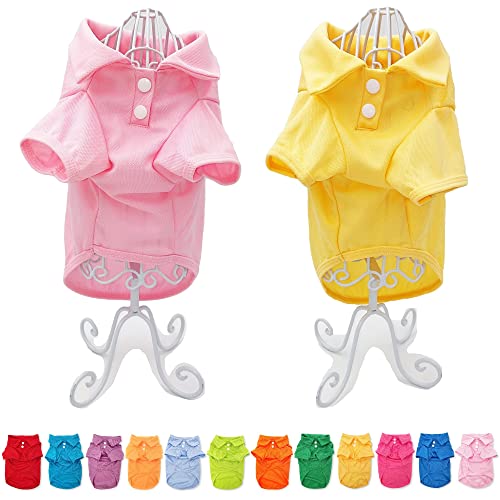 Pack of 2 Colors Dog Polo Shirt Cute Puppy Cat T-Shirt Solid Clothes Apparel for Small Pet XS: Length - 10, Pink Light and Yellow
