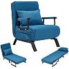Convertible Sofa Bed Sleeper Chair,Single Person Chaise Lounge Couch with Pillow,Upholstered Lazy Bed with 6 Angles Adjustable Backrest,Folding Sofa Arm Chair for ApartmentOfficeHome Blue