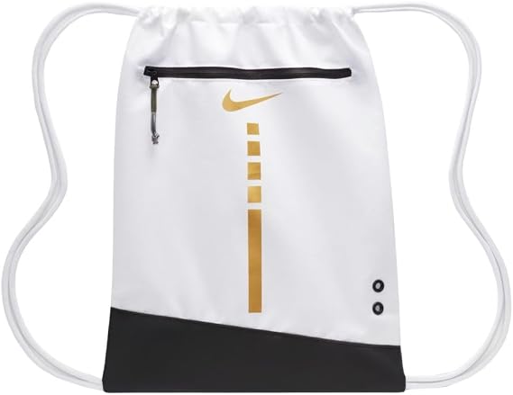 Nike Hoop Elite Drawstring Bag 17L DX9790-100 White/Black/Metallic Gold, Size 1, White, Classic