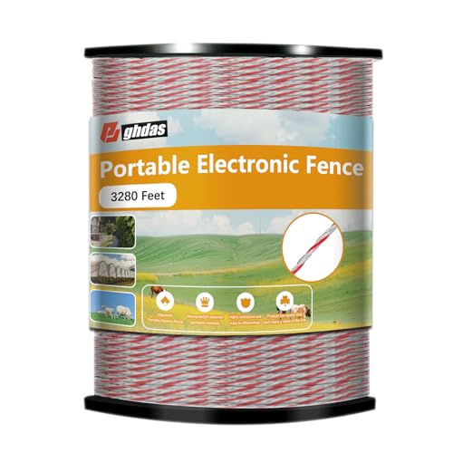 Portable Electric Fence Polywire 3280 Feet 1000 Meter, for Fencing Livestock, Farm Animals, Horses, Deers, Farm Animals, Gardens, Good Conductivity and Waterproof, Coyote-Proof, Crossing-Proof