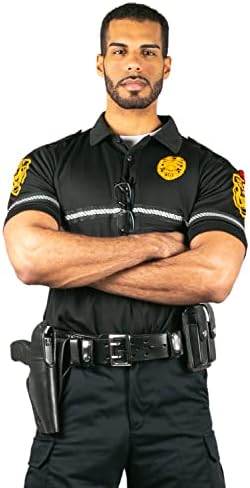 First Class Security Badge and Patch Bike Patrol Polo Shirt with Zipper Pocket and Reflective Hash Stripes