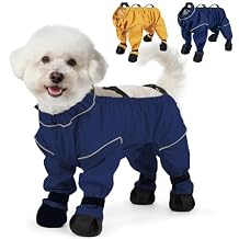 Waterproof & Dirt-Proof Dog Rain Boots for Small Medium Dogs Adjustable One-Piece Paw Protectors with Reflective Strips and Non-Slip Soles for Rain Snow, Blue S