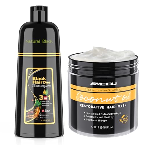cosmpro Black hair dye shampoo 3 in 1 for gray coverage and Keratin hair mask for damaged hair