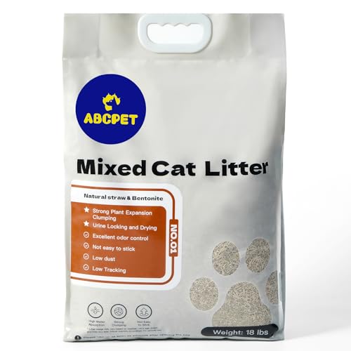 Natural Cat Litter Clumping Cat Litter,18 Pounds Mixed Straw Kitty Litter Lightweight Litter,Dust Free and Low Tracking Litter Odor Control Unscented