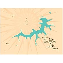 Lakebound Sun Valley Lake Iowa Retro Map Wall Art Print Poster for Home & Kitchen. Distinctive Home or Office Wall Decoration 9" x 12"