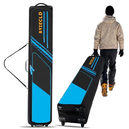 Snowboard Bag with Wheels, Up to 195CM Padded Waterproof Ski Bags for Air Travel Flying, Skis Travel Bags for Snowboard, Double Skis, Boots, Helmet, Ski Gear, Includes 2 Boot Bags