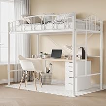 IDEALHOUSE Loft Bed Twin Size with Ladder and High-Arched Guardrail, Sturdy Metal Slats, Space-Saving Design, Modern Decor Style, Easy Assembly, No Box Spring Needed, Safe for Kids/Adults, White