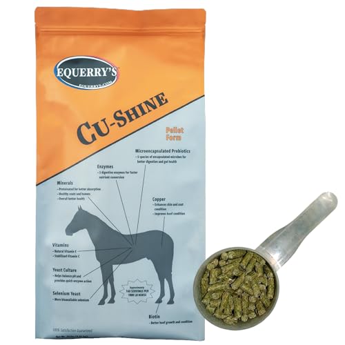 Equerrys Cu-Shine Total Horse Health Pellet Supplement, Horse Probiotics, Biotin for Radiant Coat, Digestive Supplements for Constipation and Gut Health - 20LB